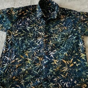 Bali Navy Tropical Leaf Print Short Sleeve Shirt
